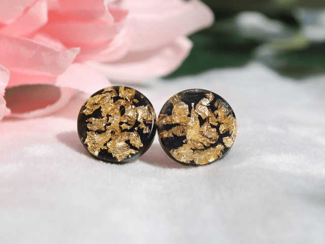 Ohrstecker schwarz gold rund